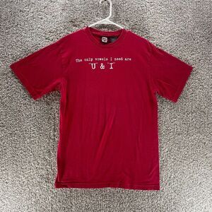Ace Of Hearts Shirt Mens Medium Red Short Sleeve Only Vowels U & I Cotton Adult